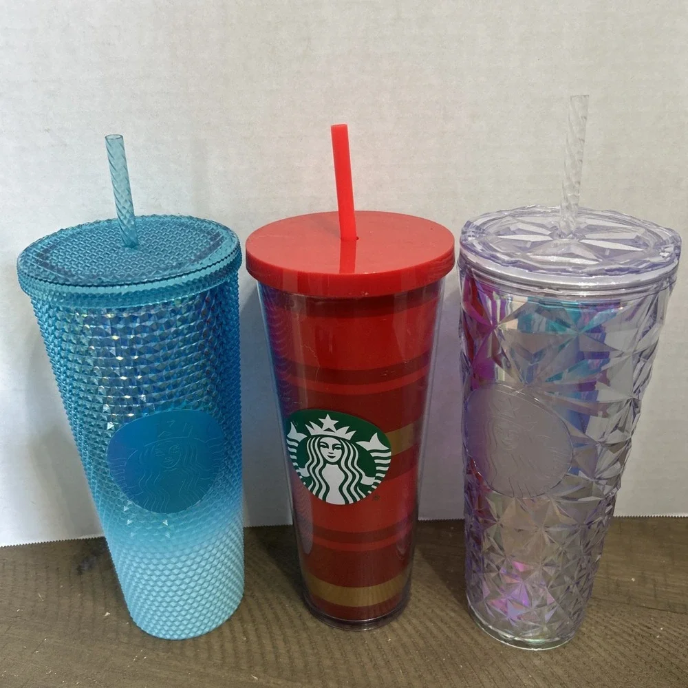 Starbucks Christmas 2023 Iridescent Diamond Prism Crystal Venti Tumbler Lot Of 3